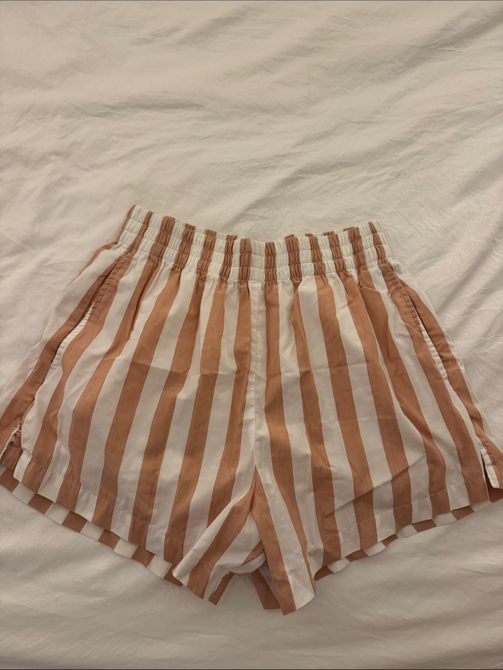 Abercrombie & Fitch Striped White and Orange Poplin Shorts with Pockets